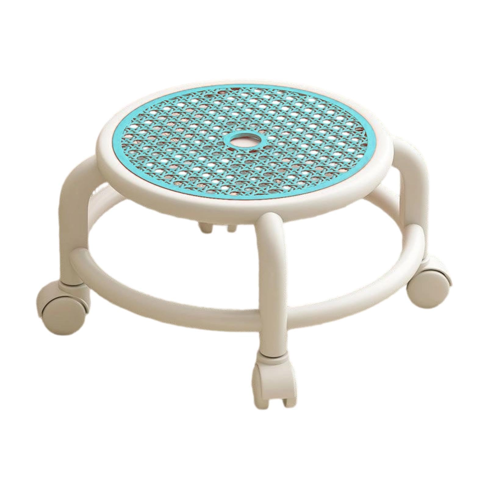 F Fityle Taburete con Ruedas de Baja Altura, cómodo, pequeño, Multiusos, con Asiento Giratorio de 360° para Oficina, hogar, SPA y pedicura, Azul