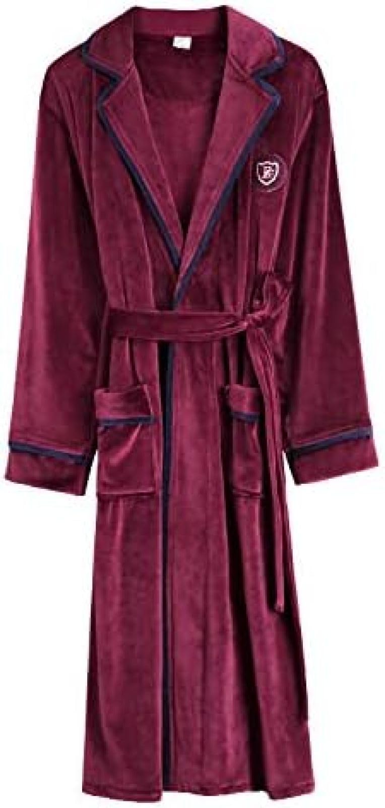 Albornoz De Baño Para Hombre, Camisón De Primavera Y Otoño, Pijamas Gruesos Y Alargados, Albornoz Cálido De Franela Para Invierno,Vino Rojo,XL