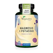 Magnesio e Potassio Vegavero® | l’unico SENZA ADDITIVI | Forma Citrato ad Alta Biodisponibilità | contro Stanchezza e Affaticamento | Sali Minerali per Muscoli e Crampi | 180 capsule | Vegan