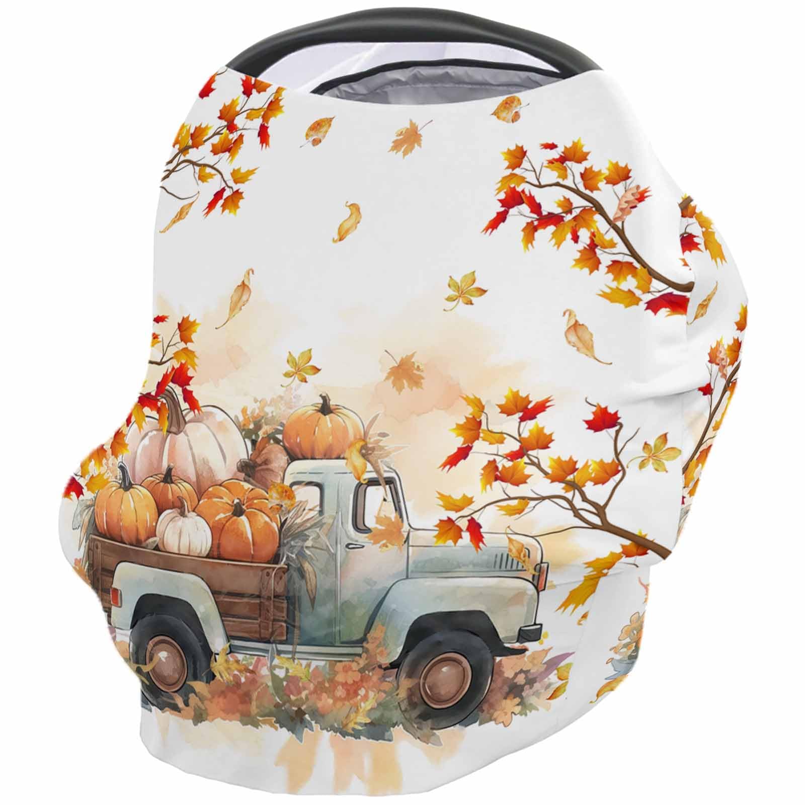 Nursing Cover for Breastfeeding Scarf, Fall Pumpkin Maple Leaf Truck Thanksgiving Baby Car Covers Super Soft Multi Use for Canopy Shopping Cart Cover Blanket Stroller Cover