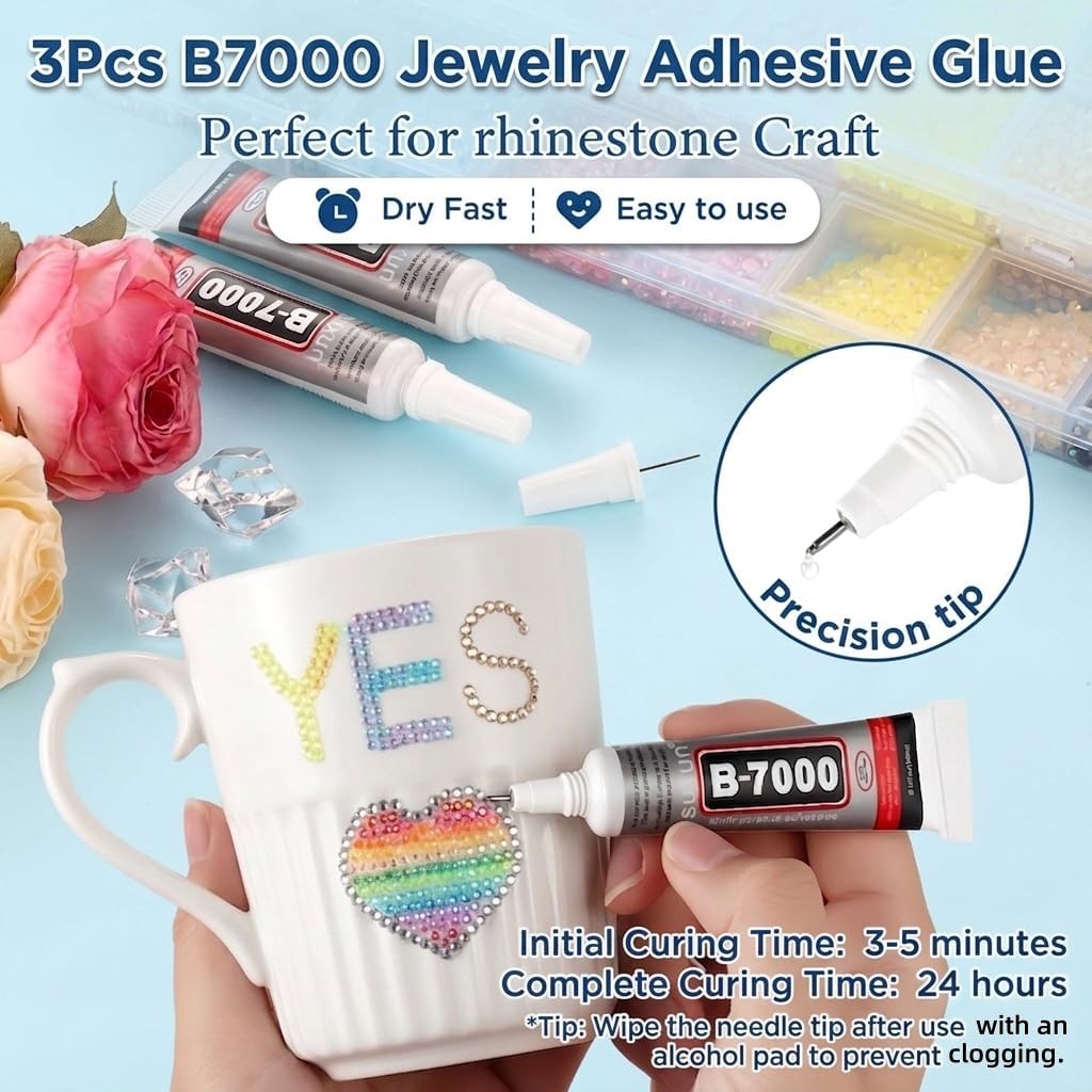 LZBRDY 34,000pcs Resin Rhinestones Kit - 24 Colors 3mm Flatback Gems with 3X B7000 Glue, 2 Wax Pencils & 2 Trays - Ultimate Bedazzling Kit for 2 Persons, DIY Gift Box for Shoes, Denim & Tumblers
