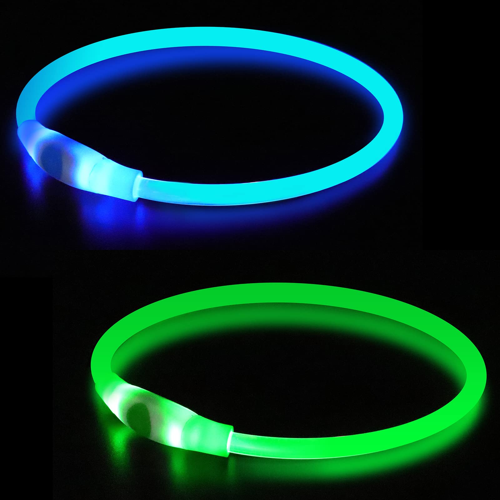 PowBear 2-pack Light up Dog Collar, Flashing LED Dog Necklace, Glow in The Dark Dog Collars, USB Rechargeable