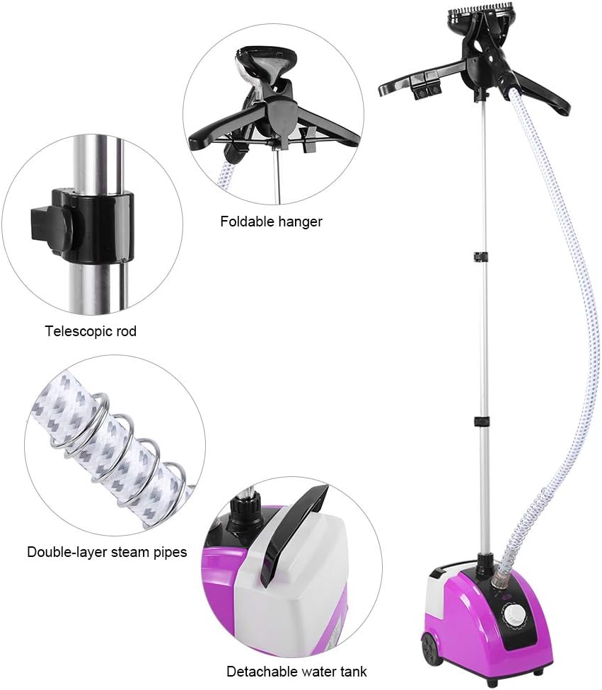 Hottest Sales Garment Steamer with Stand, 1700W Heavy Duty Clothes Standing Fabric Steamer with 11 Steam Level, Fabric Brush, Garment Hanger, 1.7 Liters Water Tank and Adjustable Pole for Home Use - Purple