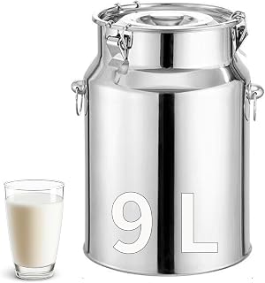 Milchkanne Edelstahl, 9 Liter Milcheimer mit Versiegeltem Deckel, Milcheimer für Wein, Öl, Flüssigkeiten und Feststoffe in Küche, Molkerei Milchkanne zum Transportieren oder zur Aufbewahrung