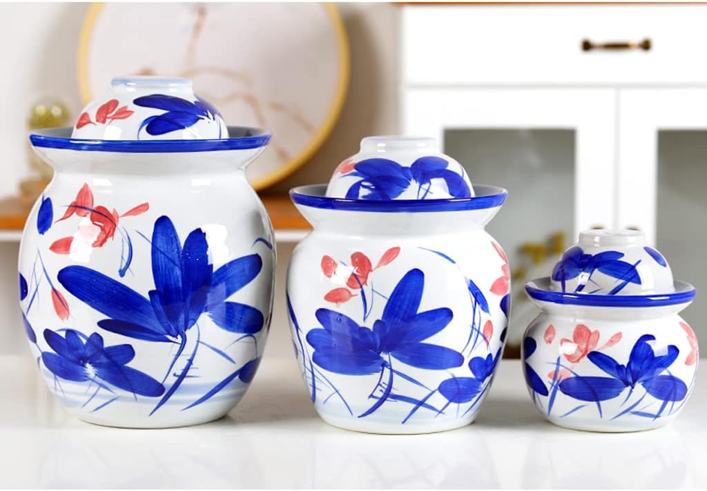 White Traditional Chinese Porcelain Pickle Jar, Ceramic Fermentation Crock Pickling Pot,Fermenting Jar with Water Seal Airlock Lid Stoneware Fermenter for Kimchi Sau 7KG