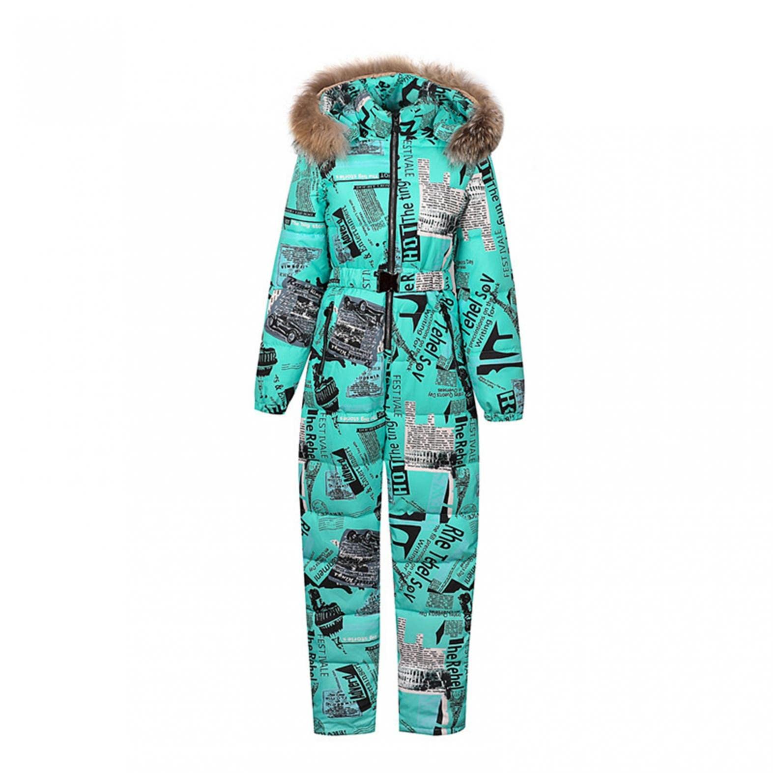 Traje de esquí de una pieza para mujer, mono de esquí largo con capucha y cremallera con capucha y capucha, cálido para invierno, para deportes al aire libre, traje de esquí o snowboard, mono, Verde