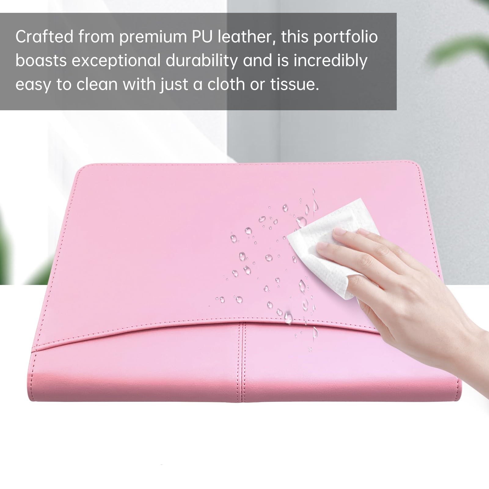 Portfolio organizer con cerniera, formato A4, in poliuretano, con calcolatrice, per interviste, curriculum, pianificatore, agenda, agenda e supporto per manici, per uomini e donne