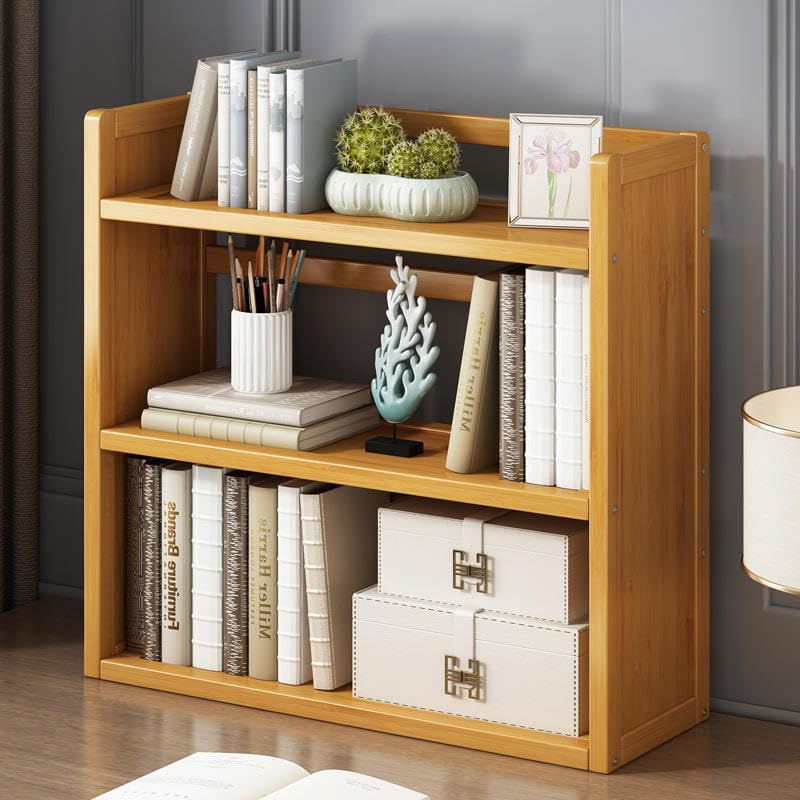 Image of Lukzer 3-Tier Bamboo Bookshelf & Display Rack | Wooden Bookcase for Living Room, Bedroom & Office Multipurpose Storage Organizer for Books, Decor, Plants & Shoe Stand (20x66x64 cm)