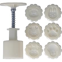 Moon Cake Mold Press, Hand Press Mooncake Mold with 6 Round Stamps, Dessert Biscuits Making Mold DIY Baking Tool, 50G