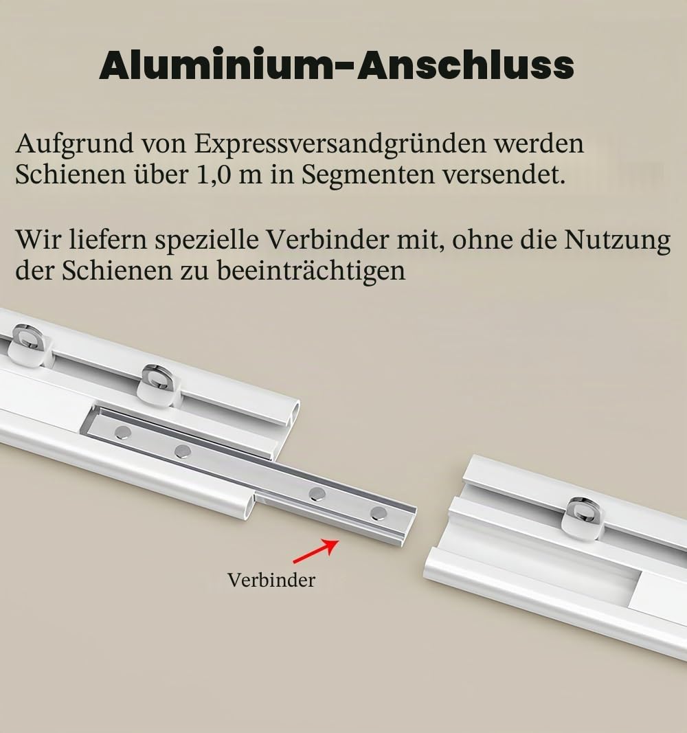 Stumme Vorhangschiene, 6 mm (0.2 in) ultradünne Vorhang-Schiene, Aluminium-Schiene für Decken- oder Wandmontage, glatt gleitend, ohne die Öffnung der Fenster innen und außen zu beeinflussen(1.20m/3.9