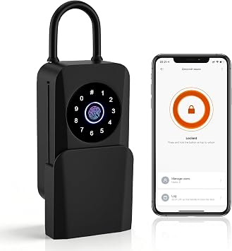 Smart Key Lockbox & Digital Key Safe Outdoor with Bluetooth App | Weatherproof Aluminum Wall Mounted Box | 5-Way Access Fingerprint/Code/Card/Key