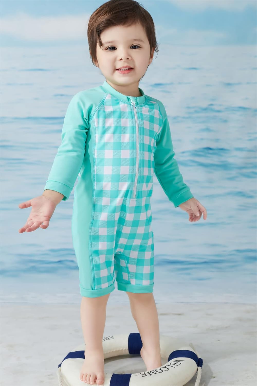 Baby Girls Long Sleeve One Piece Swimsuit Infant Rash Guard Swimwear Zipper UPF 50+ Sun Protection - Image 2