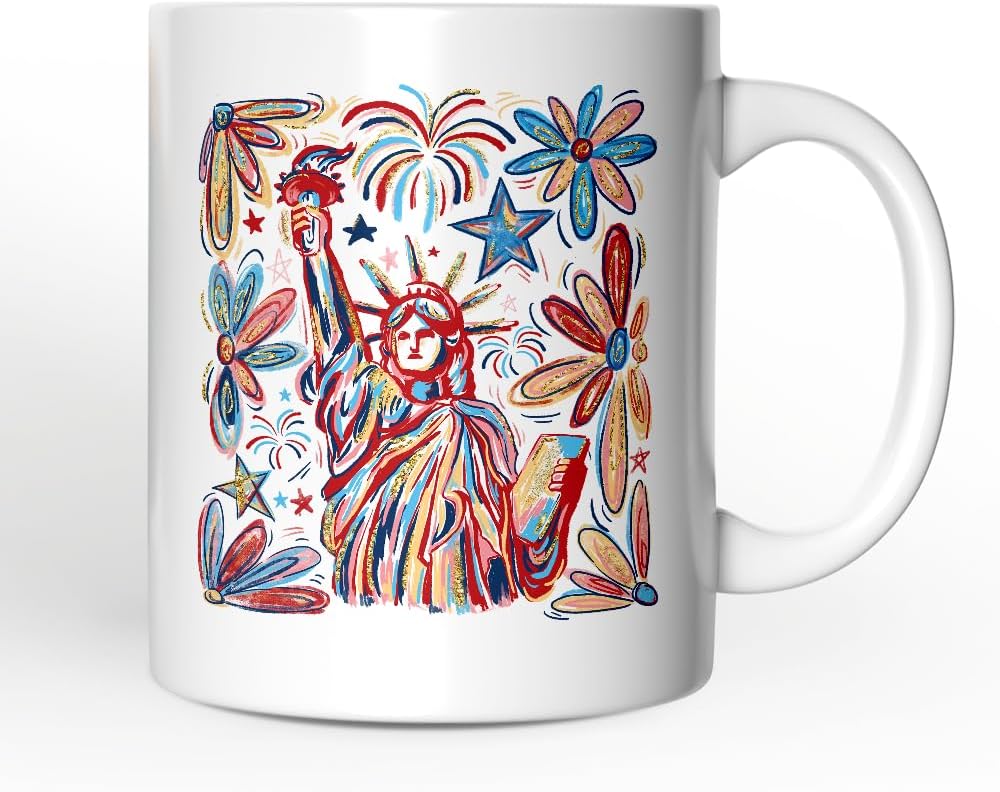 Patriotic Statue of Liberty and Fireworks Personalized Mug, Festive 4th of July Gift with Custom Name