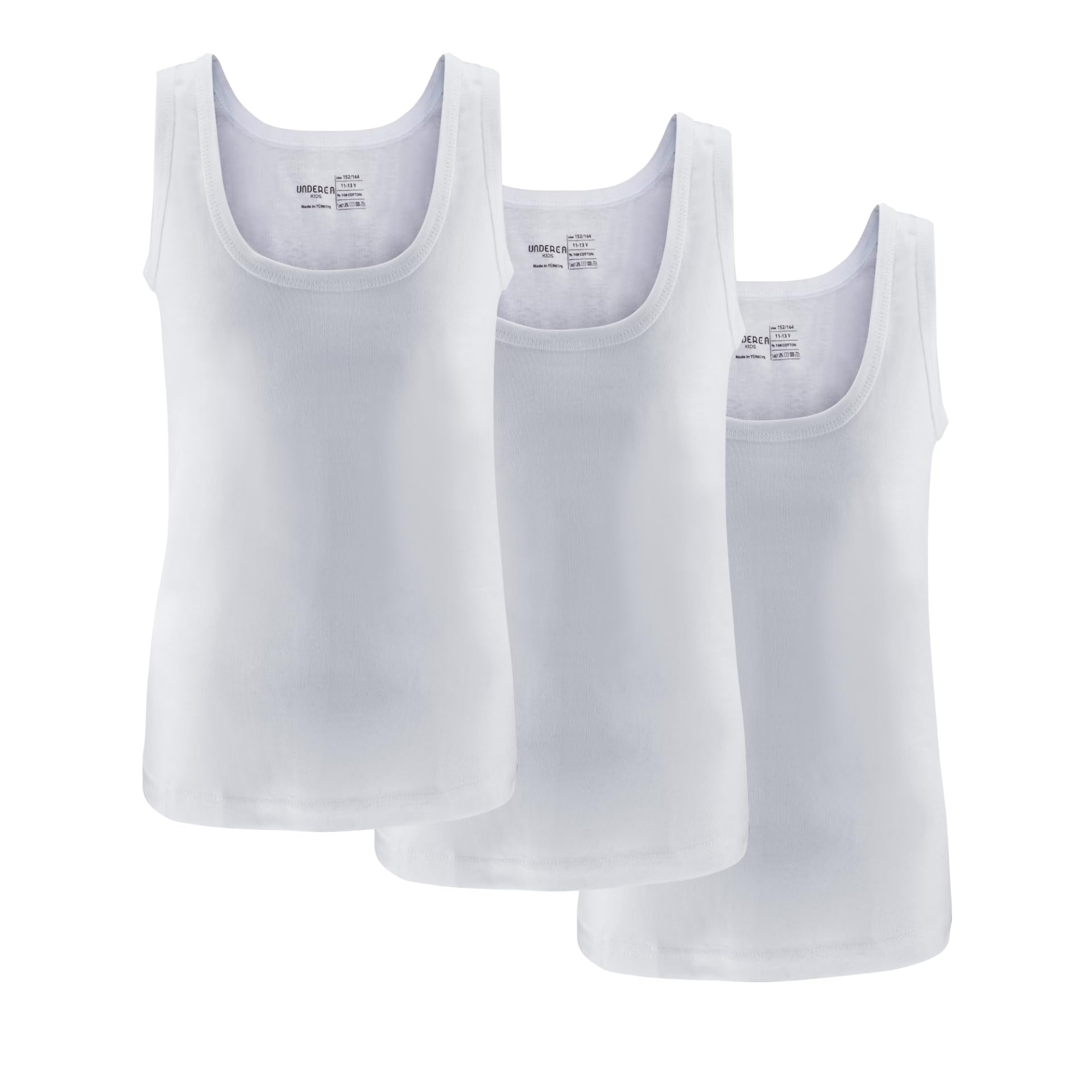 Pack de 3 camisetas interiores para niños, clásicas, acanaladas finas de 100% algodón peinado, para la escuela, deportes, uso diario