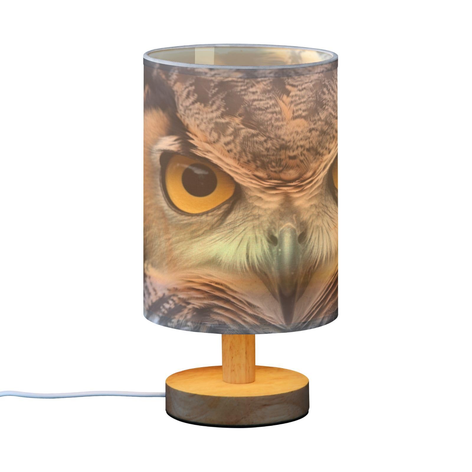 SDMKA Owl Close Up Pattern Bedside Table Lamp for Bedroom, Minimalist Nightstand Lamp with Round Fabric Shade for Living Room, Office, No Bulb Required