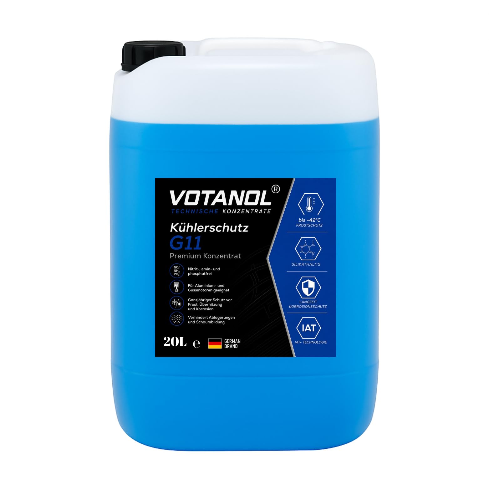 VOTANOL® 20 Liter Kühlerschutz G11 Konzentrat - Premium Kühlerfrostschutz Blau/Grün – Silikathaltige IAT-Technologie für Oldtimer, Youngtimer & Klassische Motoren