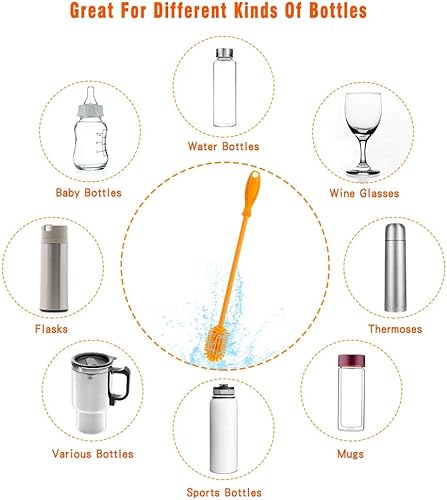Miniatura 5 de Cepillo de silicona con mango largo para limpieza de botellas, sin BPA, 12.5 pulgadas, limpiador de botellas de bebés, Hydro Flask, botellas