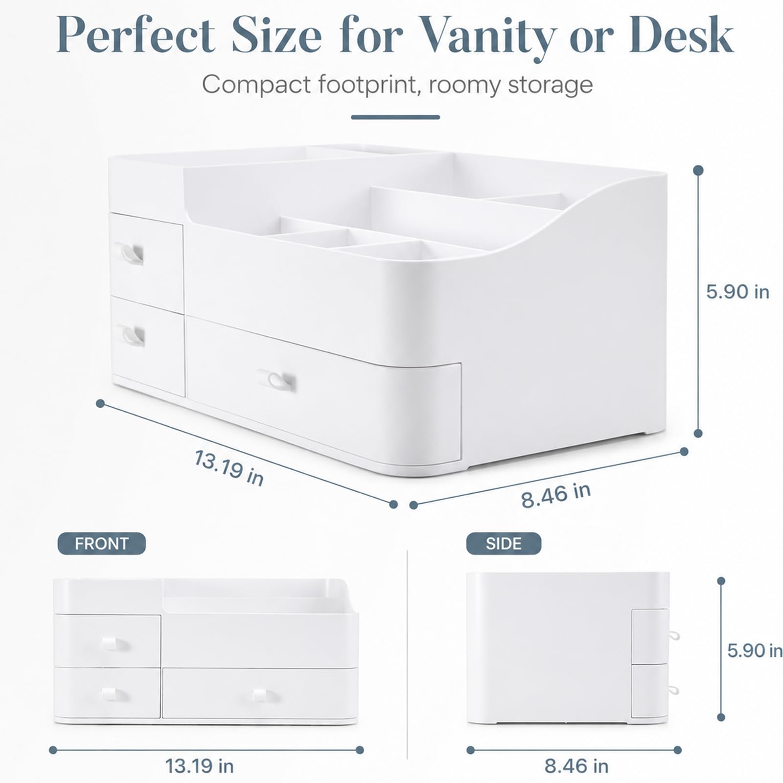 Organizador de maquillaje con cajones, organizador de baño de gran capacidad para encimera, tocador o dormitorio, ideal para cosméticos, perfumes, brochas, sombras, pintalabios y esmaltes