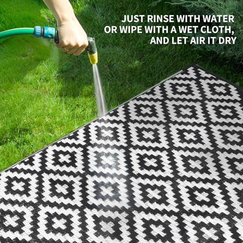 Kalafun Outdoor Patio Plastic Straw Rug, ft, Black White Review product image