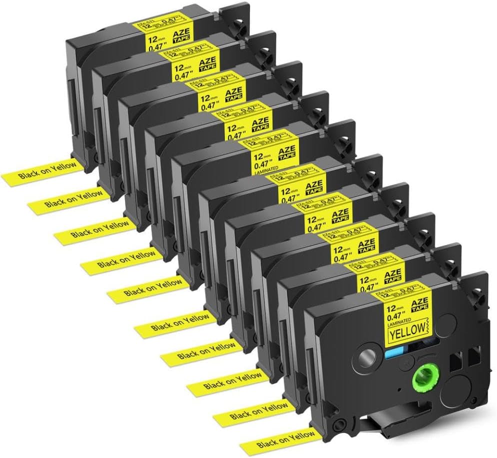 10 個 6 ミリメートル 9 ミリメートル 12 ミリメートル 18 ミリメートル 24 ミリメートル黒地に黄色のラベルテープ P