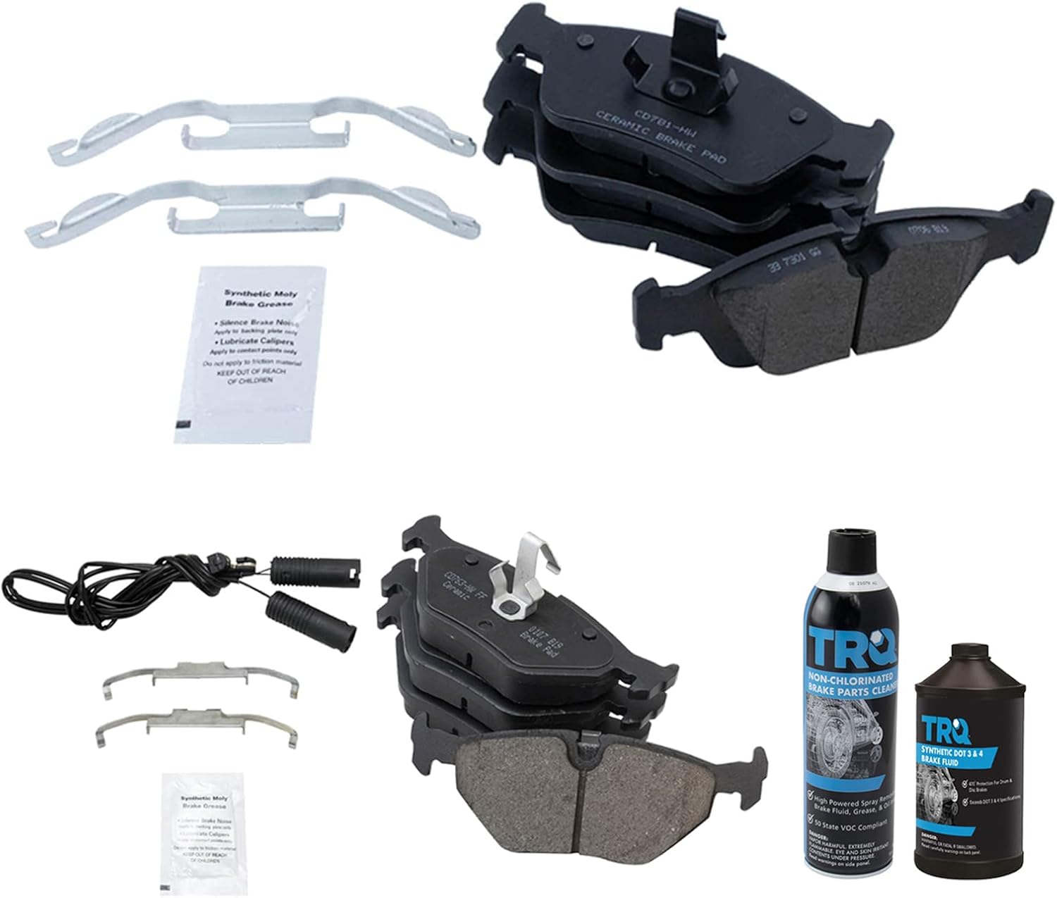 TRQ Front & Rear Brake Pads Brake Chemical Kit Ceramic Compatible with 1995-1999 BMW 318ti 2000 323Ci 1998-2000 323i 2001-2006 325Ci 2001-2005 325i 325xi 328Ci 1999-2002 Z3 2006-2008 Z4