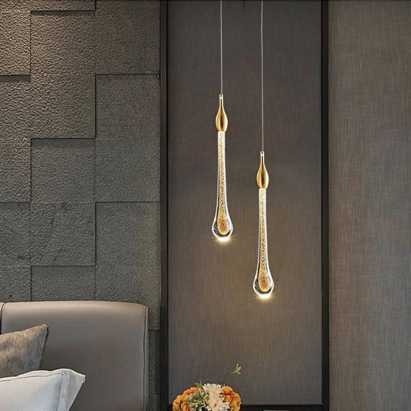 Lustre de chevet nordique cristal doré luminaire goutte d'eau chambre