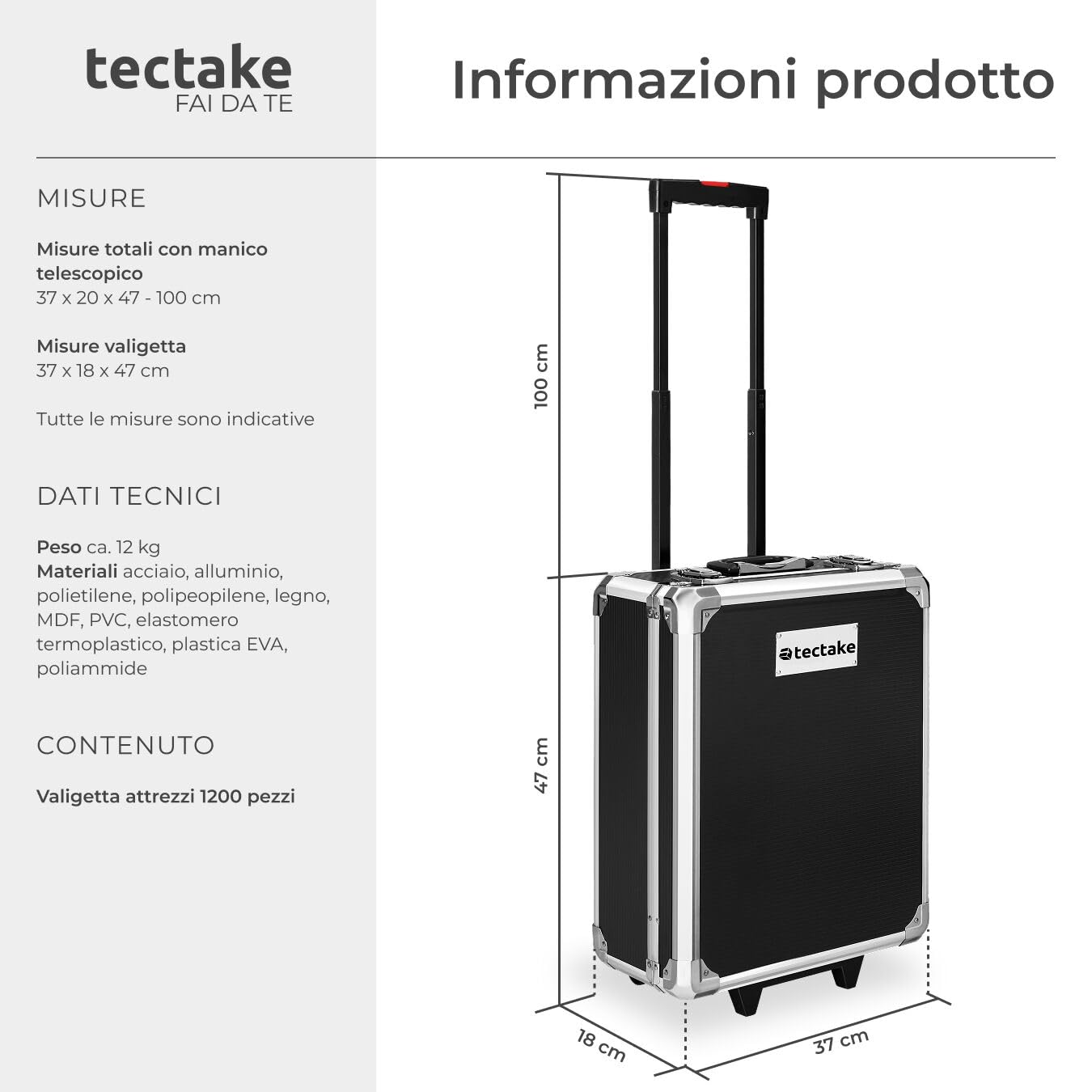 tectake® 1200 Set di Attrezzi Trolley, Valigia Alluminio, Porta utensili, Portautensili, Cassetta, Valigetta da Lavoro, Attrezzi da Lavoro, Trolley Porta Attrezzo