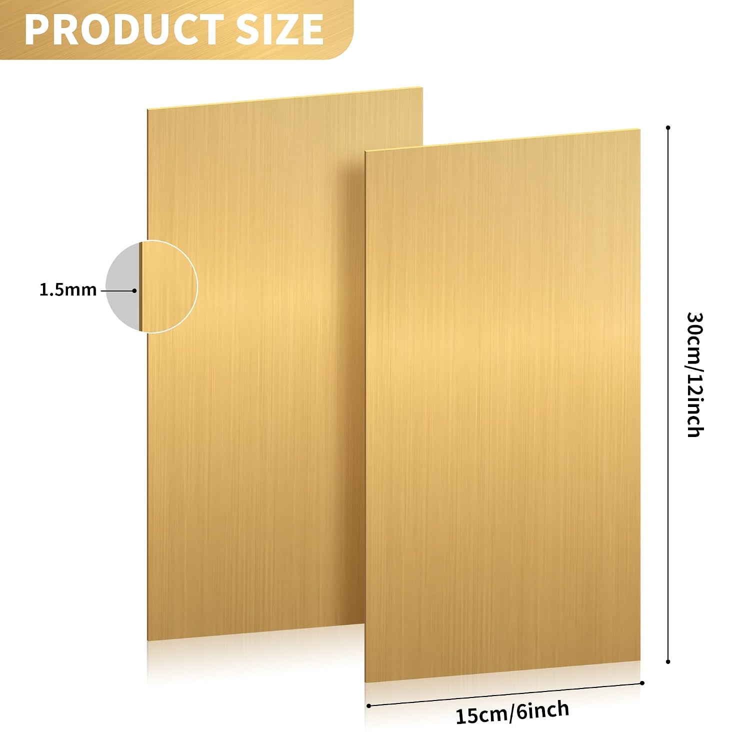 2 Pcs Brass Sheet for Crafts, 14 Gauge(1.5 mm) Thickness Metal Brass Plates, 12 x 6 Inch Brass Sheets for DIY Model Crafts, Electrical Repairs