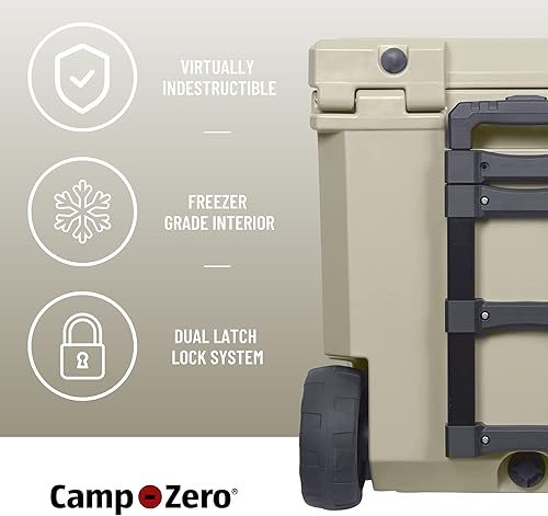 Miniatura 3 de CAMP-ZERO Enfriador duro de 50L - 52 cuartos de galón con ruedas de gran tamaño fáciles de enrollar, mango de aluminio extensible, baúl de hielo