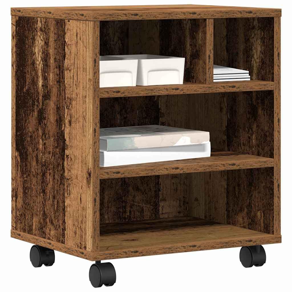 Druckerständer Holzwerkstoff mit Rollen, 41 x 32 x 48 cm, rustikaler Look, mobiler Druckerwagen für Büro und Zuhause, Stabiler Druckertisch aus strapazierfähigem Holzwerkstoff,