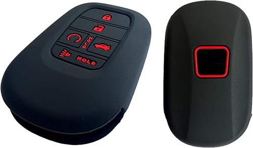 Miniatura 2 de Funda de silicona para llavero compatible con Honda Accord Civic EX EX-L Pilot Sport SI Touring HR-V CR-V 2022 2023 (negro con botones rojos)