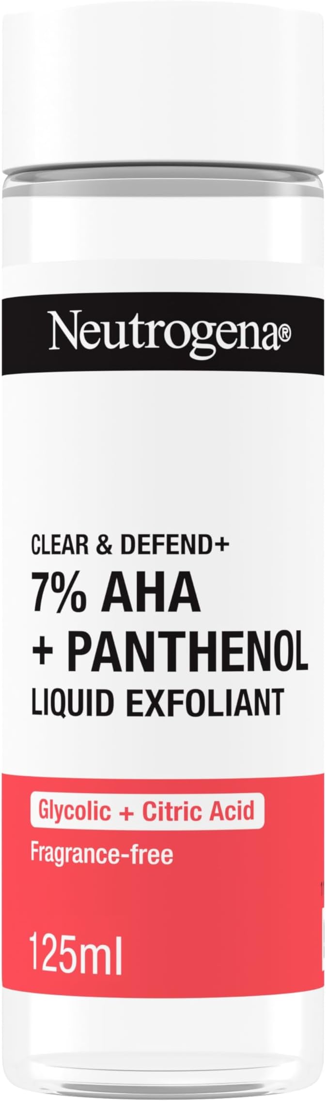 Clear & Defend + Liquid Exfoliant (1 x 125ml), with 7% AHA, 0.5% Panthenol, Glycolic and Citric Acid, Fragrance-Free Face Care, Exfoliates and Renews Skin, Suitable for Spot-Prone Skin