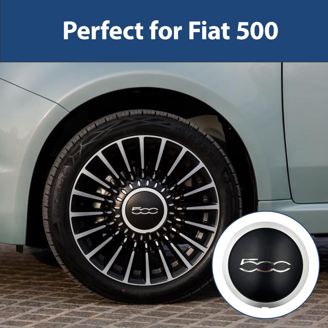 1Pz Coprimozzo per Ruota Auto,per 500 Copri Ruota Hup Trim,Accessori Di Aggiornamento per Il Lifting Del Copriruota Centrale Esterno Dell'auto Sostituzione per 500 51884863/51939747/68078419AC