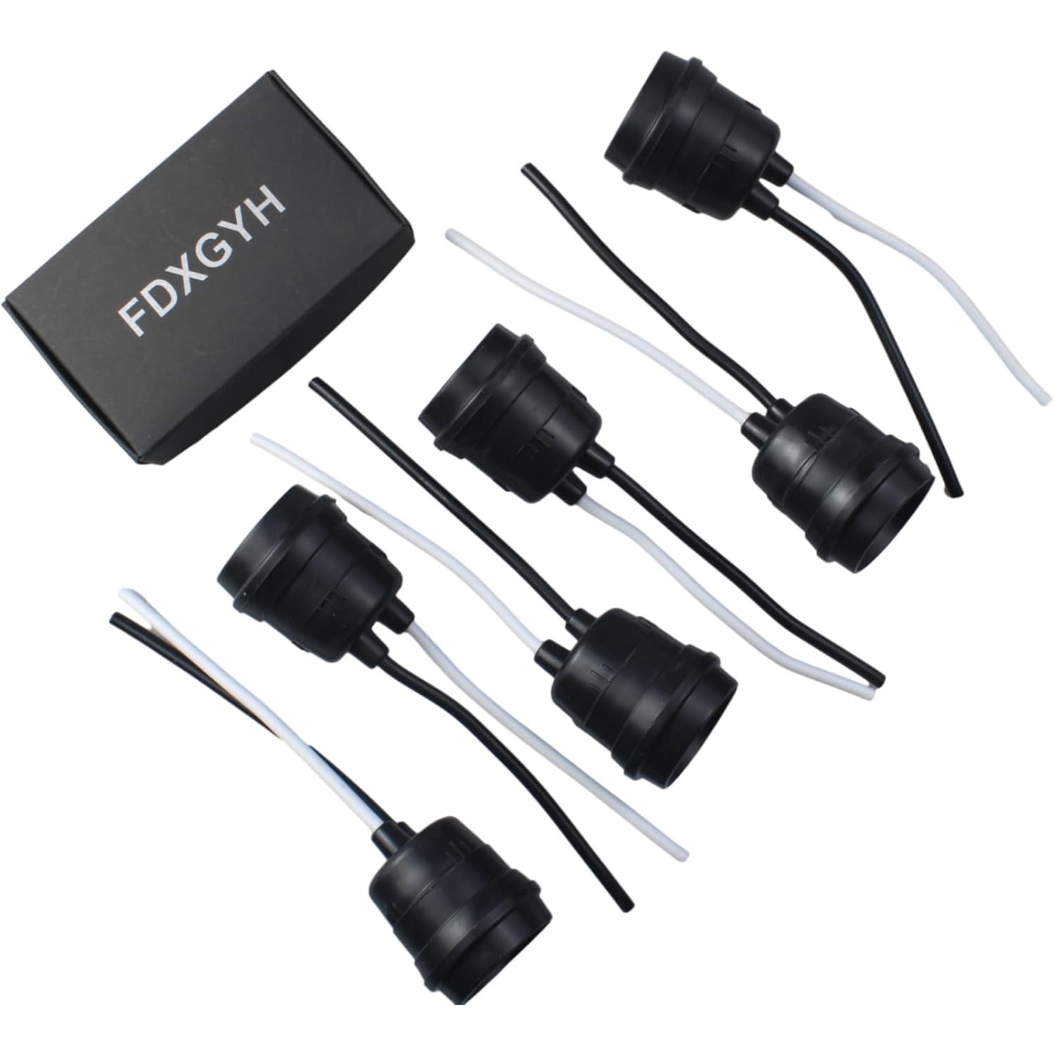 FDXGYH 6pcs Light Bulb Base E27 Waterproof Pigtail Lamp Holder Socket with Cord(Black)