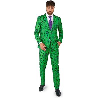 Suitmeister Men's Costume - The Riddler DC Figures - Halloween Costume Suit for Halloween Carnival and Theme Parties - Green
