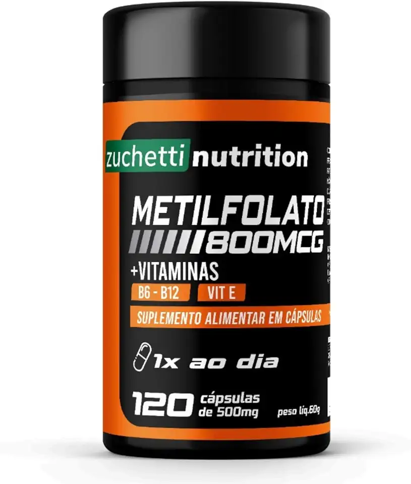 Metilfolato Ácido Fólico 800mcg 120 Cápsulas Vitamina B12 B6 Original zuchetti nutrition