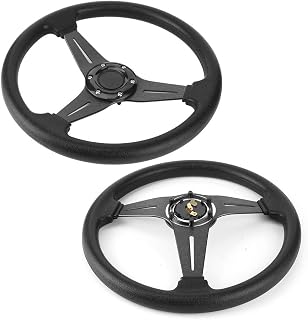 Volante a la deriva de coche de carreras, volante deportivo de 350 mm / 14 pulgadas que ahorra tiempo, fácil de montar, resistente a la oxidación para la mayoría de los vehículos(negro)