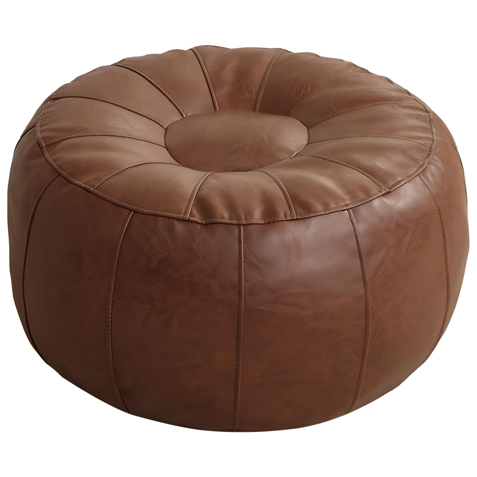 Packool Brown Unstuffed Moroccan Ottoman Pouf Cover, 20 X 12 In Faux Leather Footstool Storage Solution, Bean Bag Chair, Floor Cushion For Living Room Bedroom, Versatile Seating, Easy To Fill