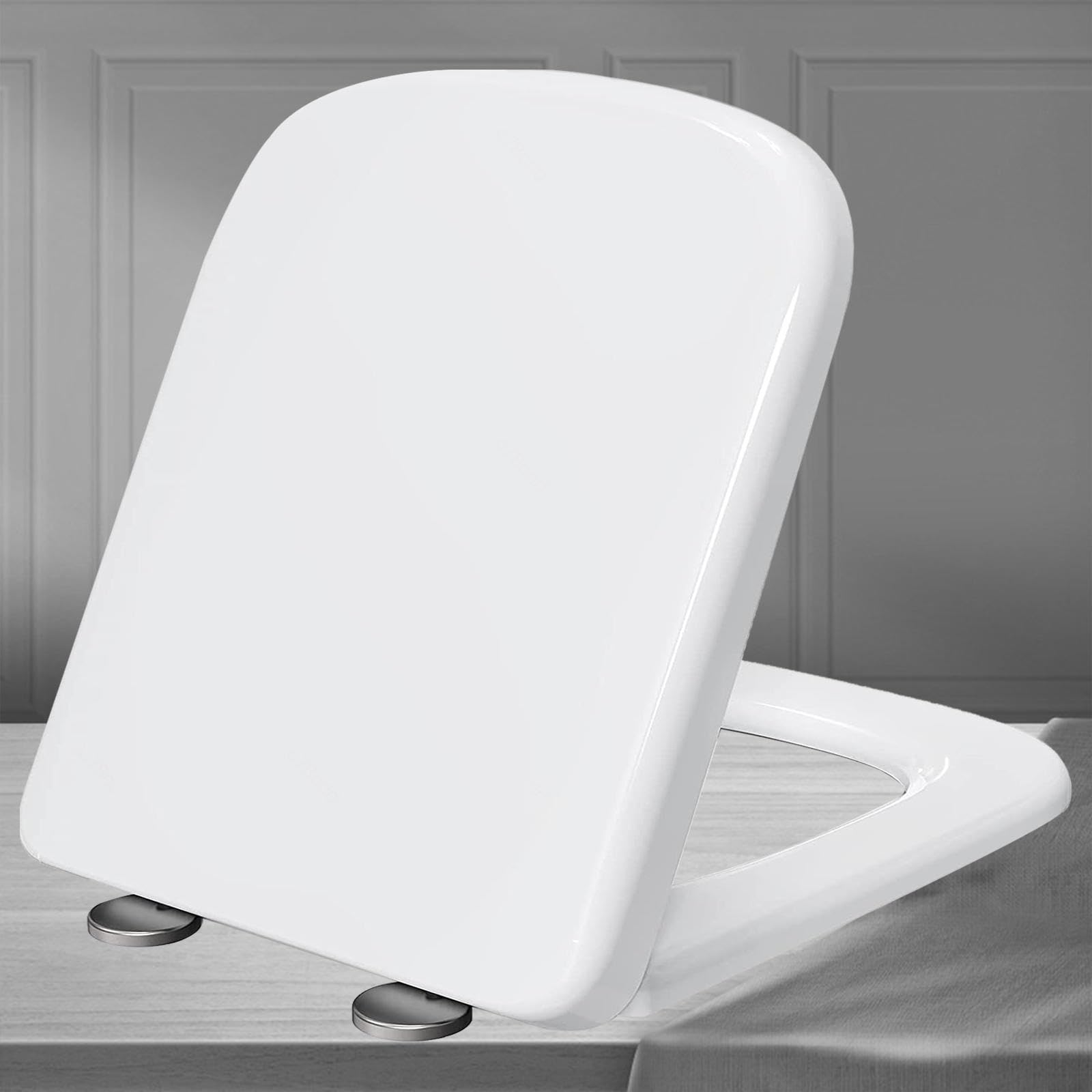 Soft Close Close Detachable Toilet seat, Hinges Stainless Steel Fittings, Adjustable, Lightweight, Durable, Portable, User-Friendly, Compact, Universal, White, Dual
