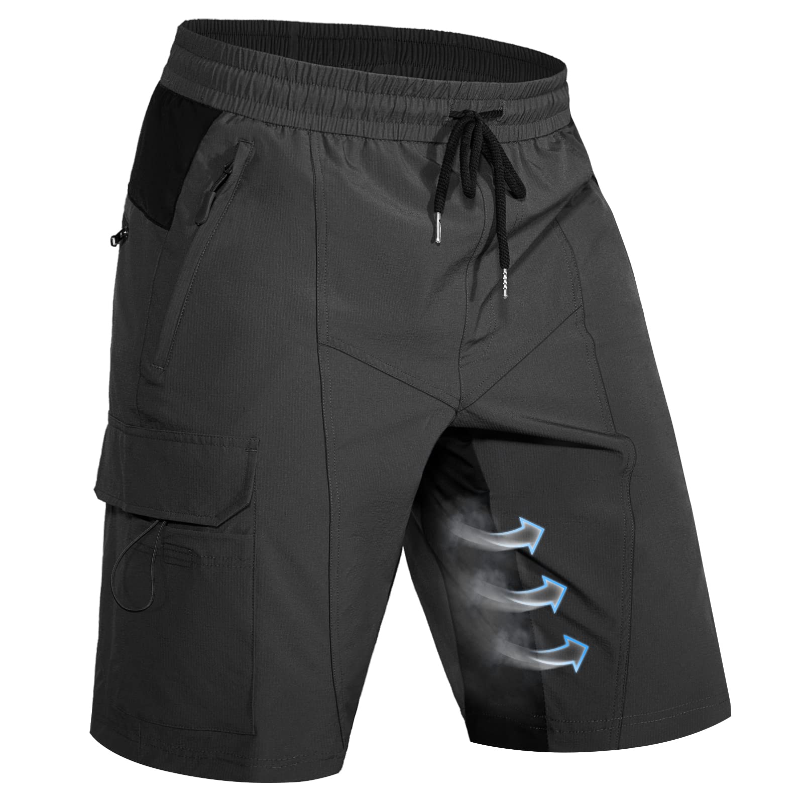 Hiauspor Pantalon de randonnée pour homme - Short de VTT - Léger - Séchage rapide - Avec 5 poches - Pour homme - Pour la randonnée, le plein air, le trekking, l'été, le travail et le sport, Noir , L