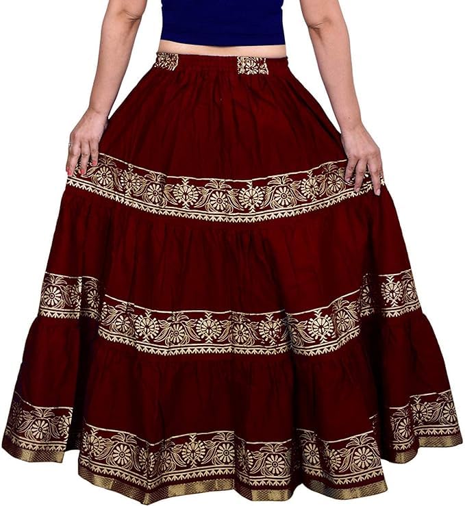 Image of Kurti Skirts Woman /Girl Traditional Ethnic Embroidery Floor Length Rayon Long Skirt for Causal