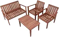 Conjunto para Jardim com 1 Sofá 2 Poltronas 1 Mesa de Centro Madeira Maciça Madeira
