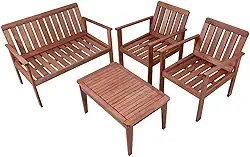 Conjunto para Jardim com 1 Sofá 2 Poltronas 1 Mesa de Centro Madeira Maciça Madeira