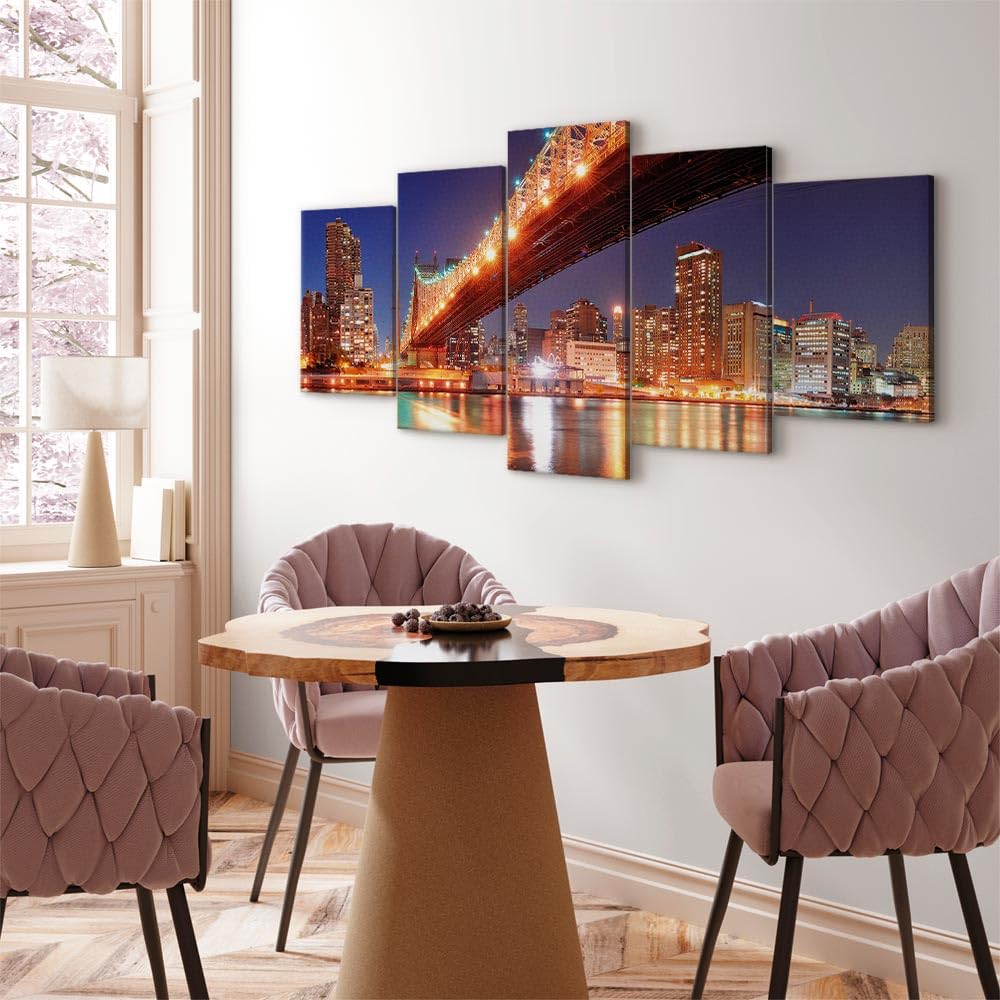 B&D XXL - Quadro Acustico New York 5 pezzi schiuma acustica Quadri Moderni Grandi - Camera da Letto Matrimoniale - Stampa su Tela - Pannelli Fonoassorbenti Decorativi - Fonoassorbente