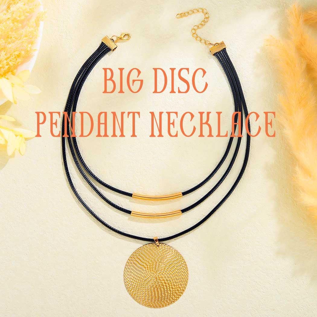 Vinzar Boho Disc Pendant Necklace Gold Round Layered Necklace Black Choker for Women - Image 2