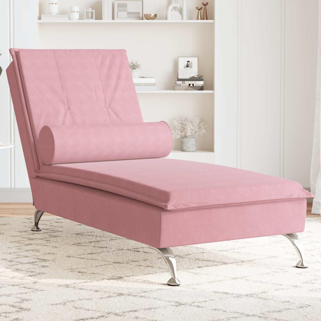 Generico Chaise Longue Massaggi con Cuscino Rosa in Velluto,Sedie,Chaises-longues-379453
