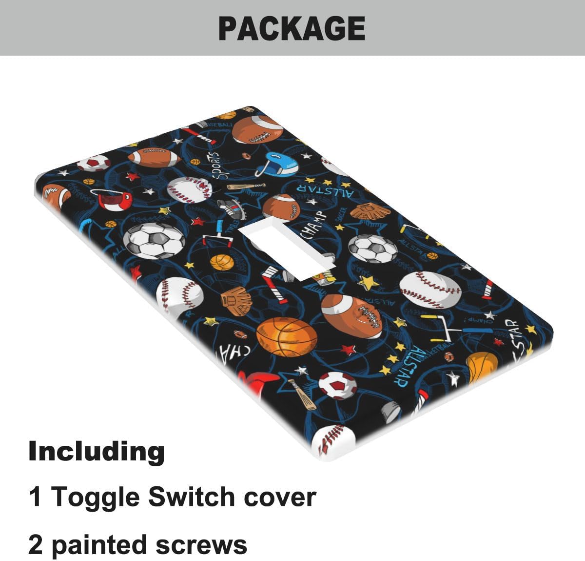 Sports Light Switch Cover Collection Football Soccer Baseball Basketball Fun Sports Design Blue Single Toggle Wall Plate 1 Gang Switchplate 4.5"x 2.76" for Men Teen Boys