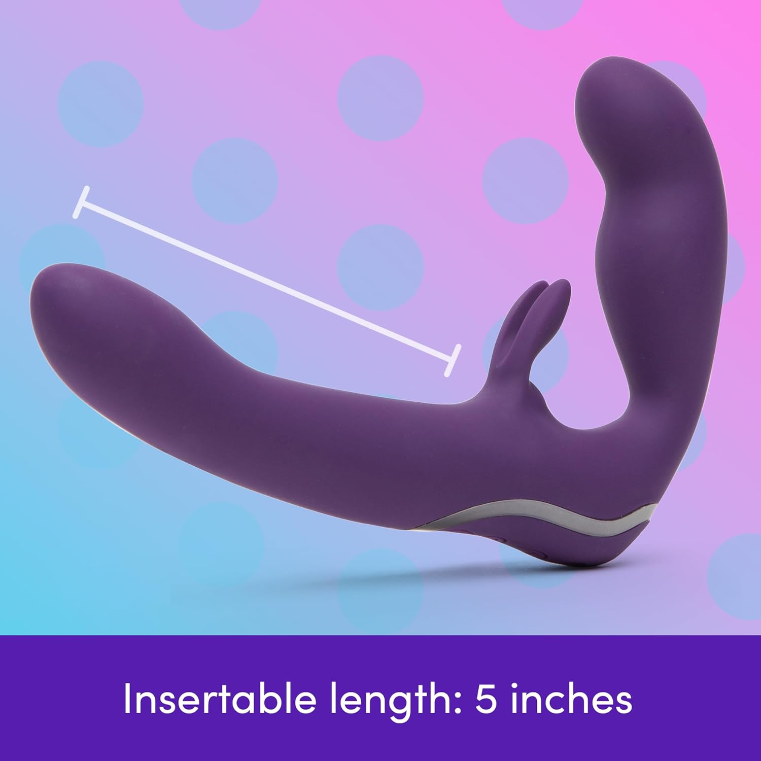 Lovehoney Desire Luxury Vibrating Strapless Strap On Dildo - 8 Inch Silicone Double Ended Dildo for Women - Rabbit Vibrator for Clit Stimulation - Adult Sex Toy - Waterproof & Rechargeable - Purple
