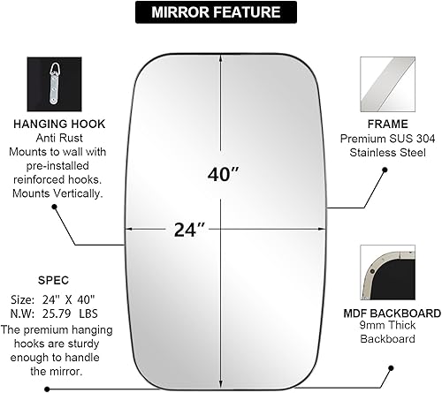 Miniatura 202 de ANDY STAR Espejos ovalados dorados para baño, espejo de pared oblongo, con marco de metal dorado cepillado de 24 x 36 pulgadas, espejo de tocador