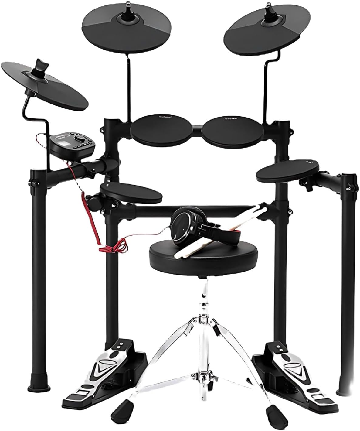 Electronic Drum Set - 128 Premium Customizable Sounds, Silent Silicone Heads, Headphone Output, Aux Input, L/Mono Output, MIDI Function, Recording Function